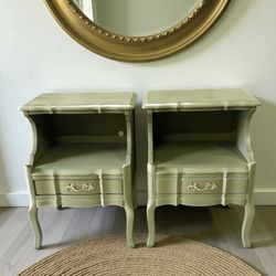 French Provincial Vintage Green Nightstands 