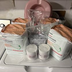 Underpads, Zinc ontment, swab sticks, and Pee pan