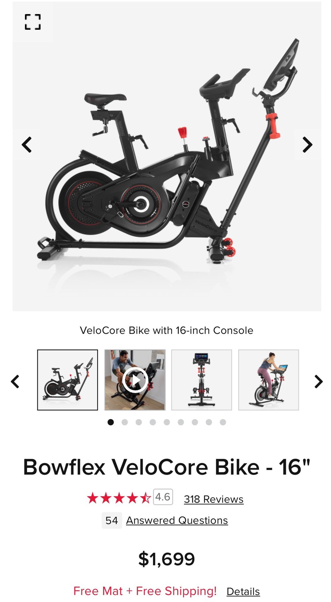 Bowflex VeloCore Bike with 16” Console 