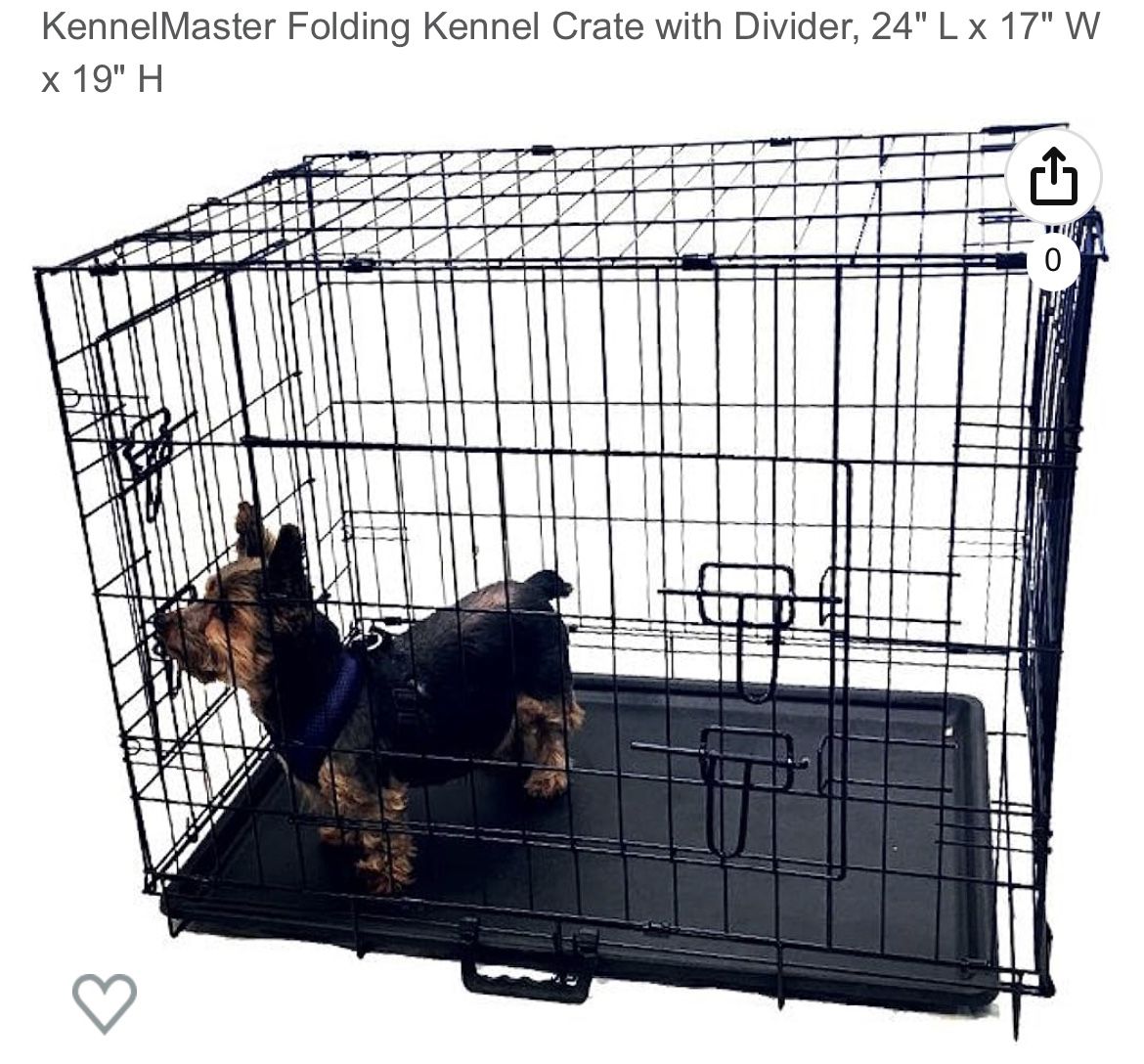KennelMaster Double Door Folding Wire Dog Crate, Black, X-Small, 24"L