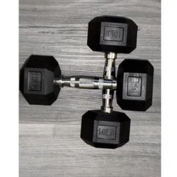 Rubber Encased Hex Dumbbells, 10 lbs Pair, Black, New