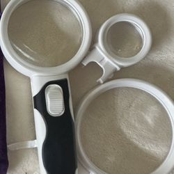 The magnifying glass with a set of 3 lenses, easily interchangeable lenses (2x, 3.5x and 10x).