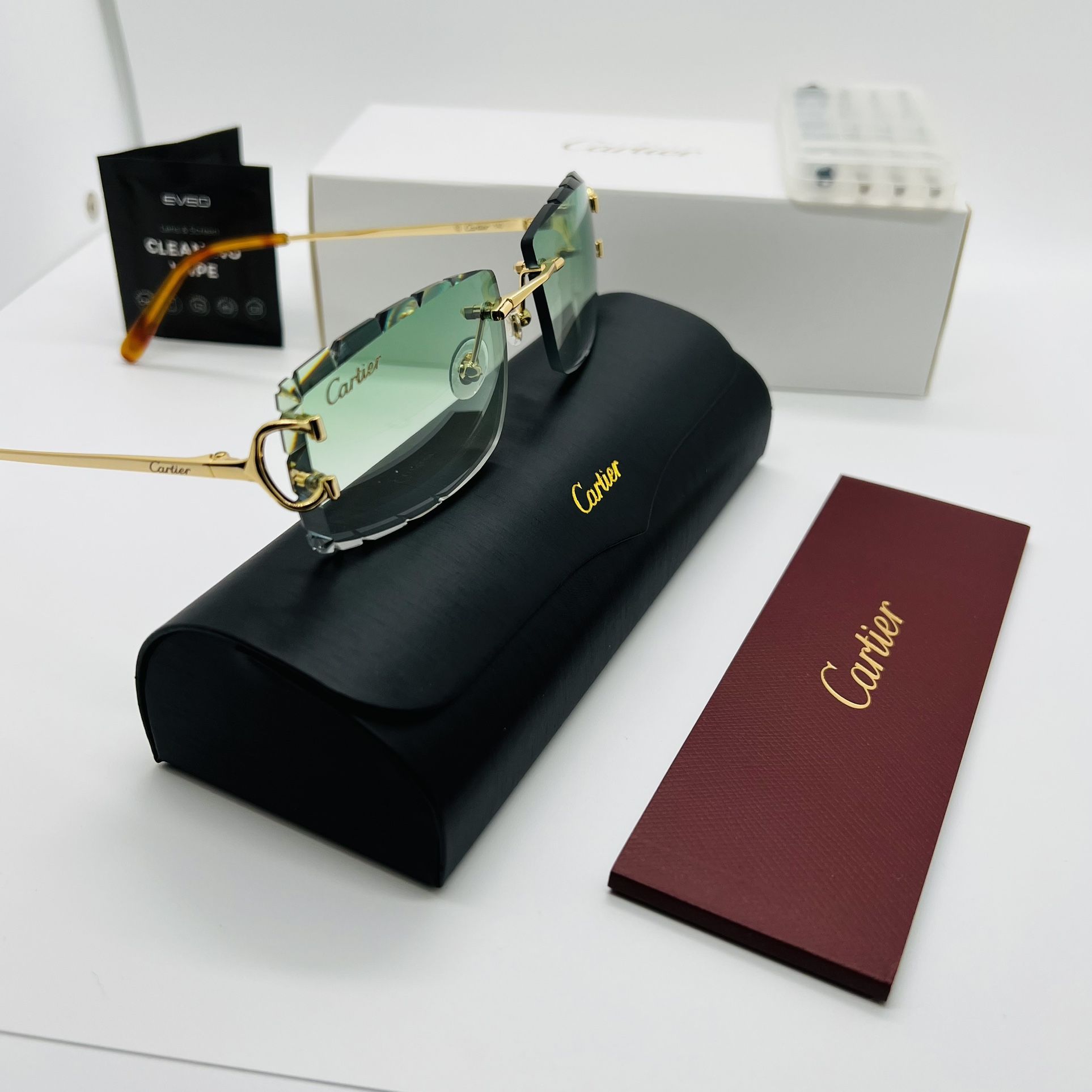 Cartier Frame Sunglasses Big C Diamond Cut Lenses Silver And Gold Option