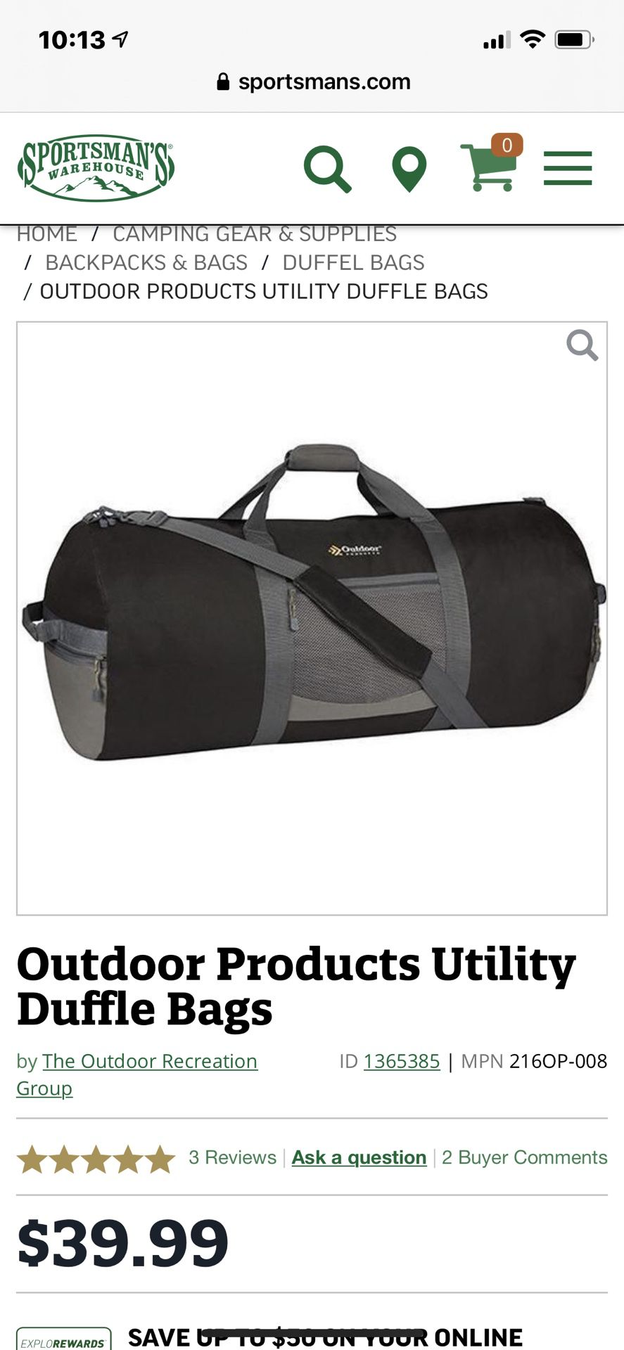 Outdoor Product Utility Duffle Bag