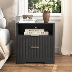 Nightstand with Charging Station and Night Light - Black