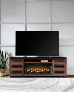 Kallari Warm Brown/Black XL TV Stand w/Fireplace Option