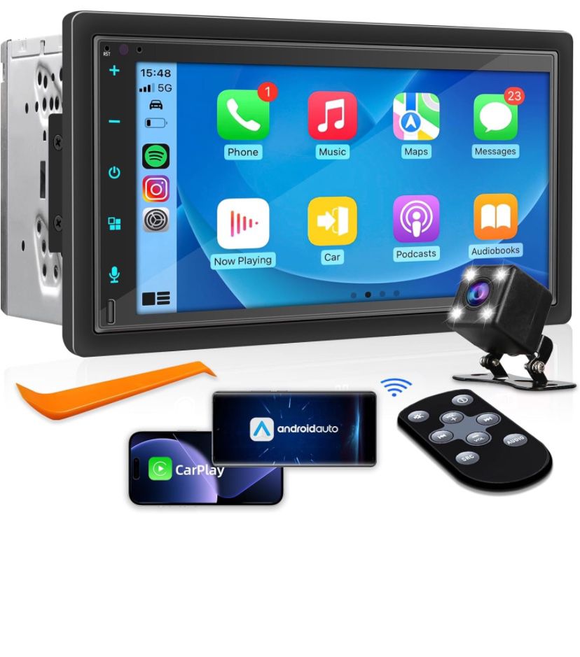 Wireless CarPlay Stereo: 7 Inch Wireless Android Auto Touchscreen - Bluetooth Car Radio Receive