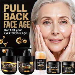 5pcs Black Series Retinol Facial Care Set - Instant Lift & Tighten Facial Contours, Eye Bags, Neck & Body Creams with Hyaluronic Acid - Moisturizing, 