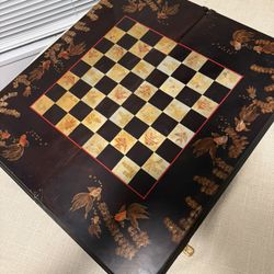 Vintage Antique Vietnam goldfish Lacquered Folding Chess Backgammon Board!