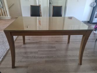 4-Seater Wooden Dining Table & Chairs Set with Glass Top