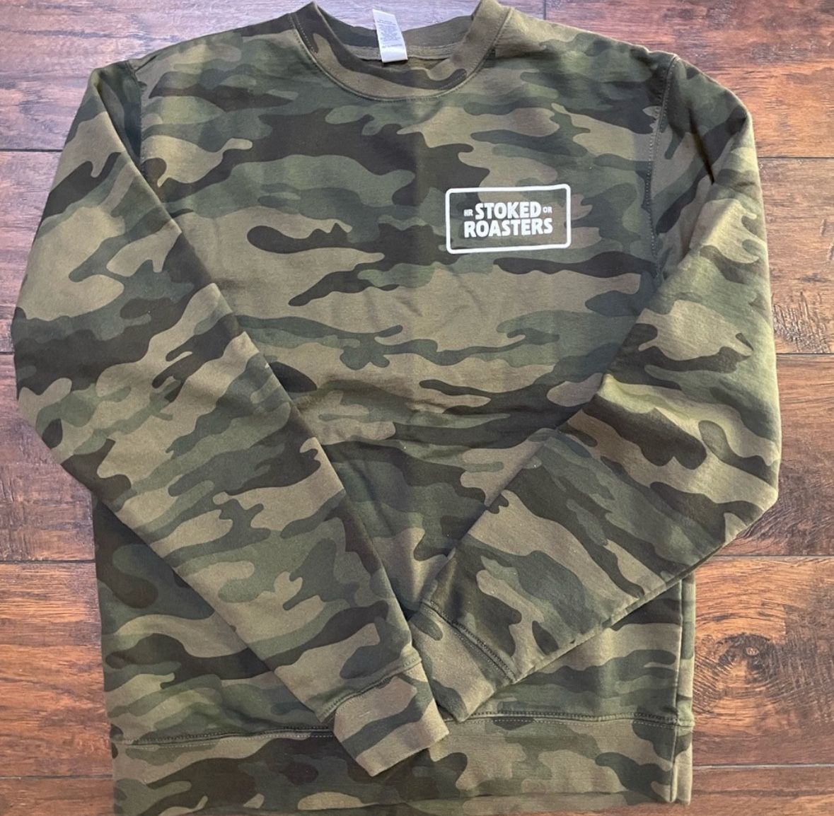 Stoked Coffee Roasters Camouflage Crewneck Sweatshirt - NWOT