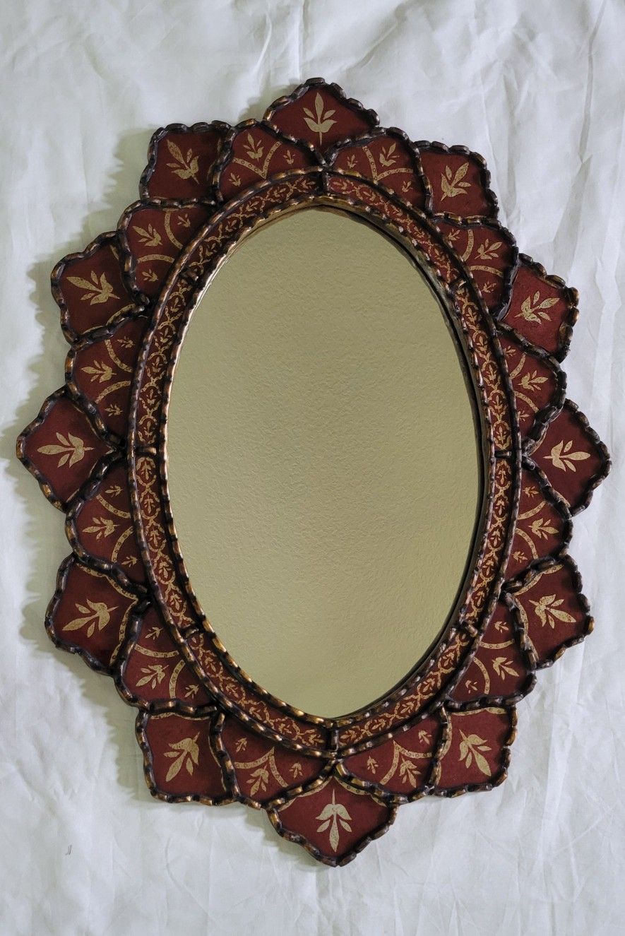 Gorgeous Mirror! Robert M Weiss Reverse Painted Oval Mirror Handmade In Peru
