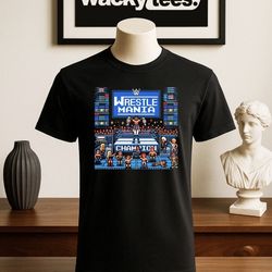 Wrestling Wrestle Mania Champion 8-Bit Gaming System Style Graphic Tee Shirt