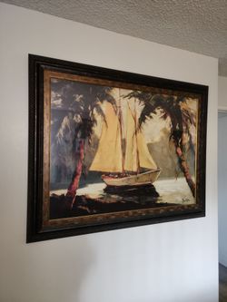Framed Sailboat Tropical Wall Art