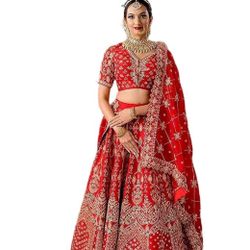 Indian Style Wedding Party Wear Satin Lehenga Choli -Women Ready To Wear- medium
