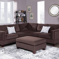 Brand New Brown Sectional Sofa w Ottoman