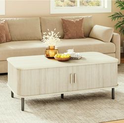 Modern Fluted Storage Coffee Table – Light Oak Finish