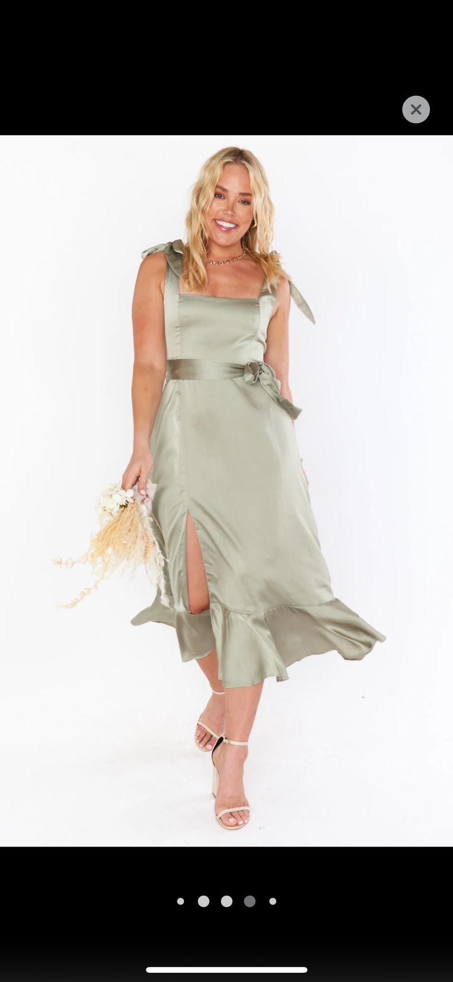 Show Me Your Mumu Claire Midi Dress- Moss Green Luxe Satin Size Large