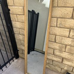 Standing Wood Frame Mirror  18” wide by 64” tall with fold out stand in back 