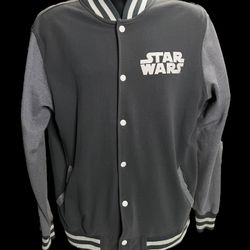 Star Wars Varsity Jacket Button Up - Gray & Black - Size Medium 38/40 LucasFilm 