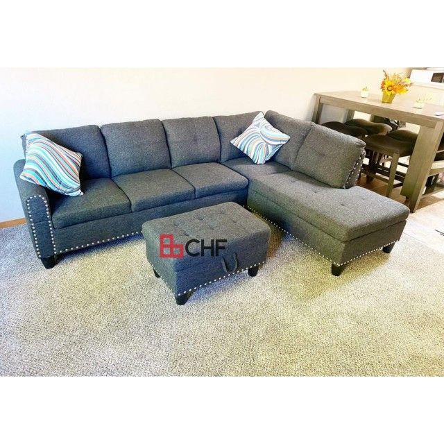 3 Pc Living Room Sectional Sofa With Storage Ottoman 