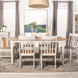 NATURAL / RUSTIC OFF WHITE FINISH 7 PIECE DINING TABLE SET