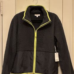 P.J. Salvage Sherpa-like Jacket  Size M - charcoal gray/yellow