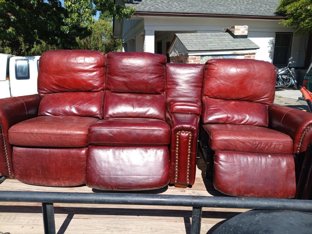 Burgundy Red Leather 4pc Couch