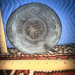 Heavy Bronze Chinese Dragon Etched Plate