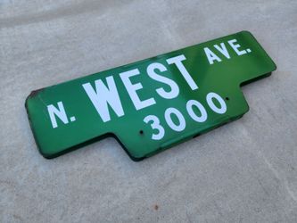 Old Double Sided Porcelain N. West Ave. Green & White Vintage Sign