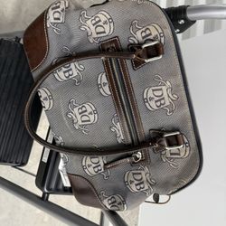 Dooney and Bourke Signature Denim Canvas Brown Leather Satchel Shoulder Bag