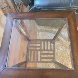 Dark Wood Glass Top Side Table