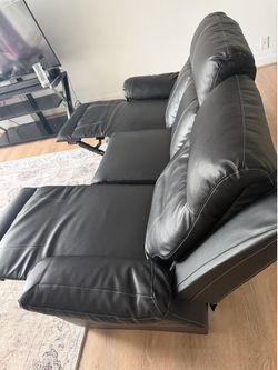 Black Leather Reclining Sofa Set (3-Seater & 2-Seater)