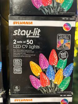 Sylvania Stay-Lit 2 Sets of 50 C9 Faceted LED Christmas Lights - Multicolor