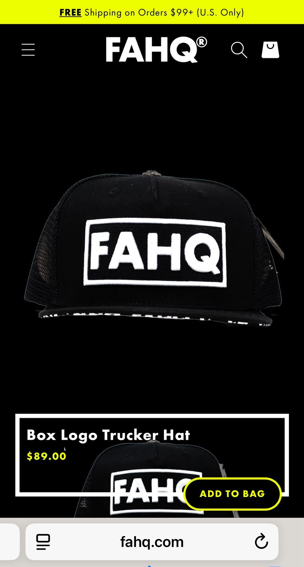 FAHQ Box Logo Trucker Hat