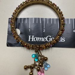 Vintage Multicolored Rhinestones Solid Bangle/Dangle bracelet