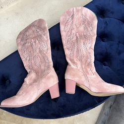 Pink Ultra Suede Cowboy Boots Size 9