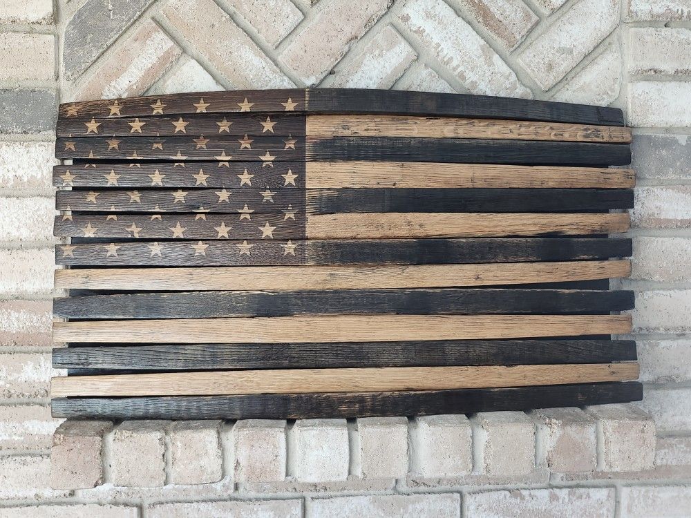Handcrafted Authentic Bourbon Whiskey Barrel Stave US Flag