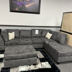 Dark Gray Sofa Sectional w/ Ottoman 