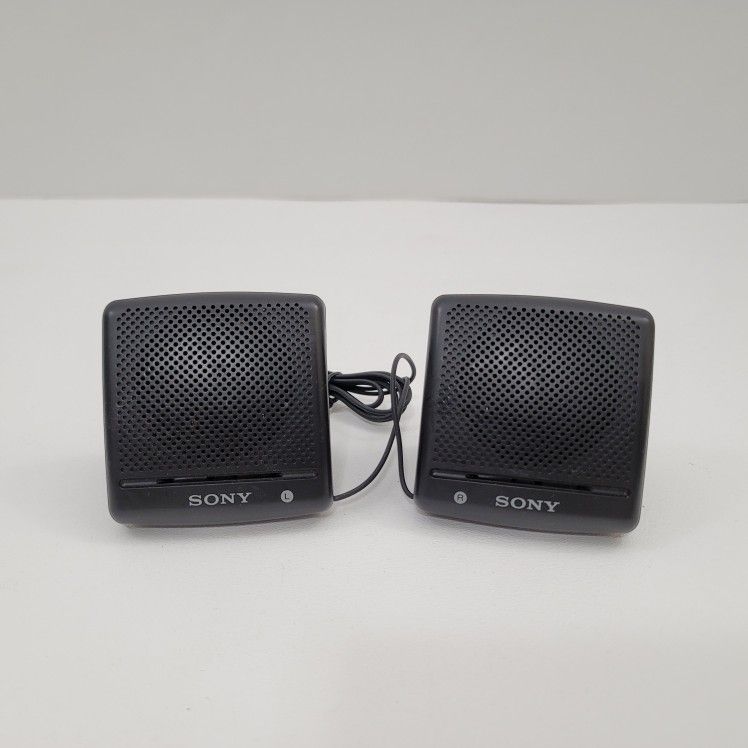 Vintage Black Sony SRS-7 Mini Stereo Speaker System For Walkman 3.5mm Jack