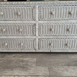 FOR SALE White Wicker 6 Drawer Dresser AND Nightstand 