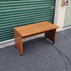 Vintage Danish Teak Desk on Rollers Console Table Workstation Home Office Scandinavian Mid Century