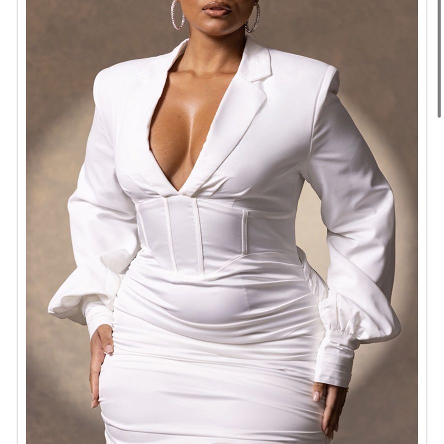 white constructed corset waist blazer dress CORSET JACKET -20% Corset Blazer is an elegant interpretation of the  classic jacket with an emphasis on the corset silhouette. The restrained  design and delicate shade make this model an perfect choice