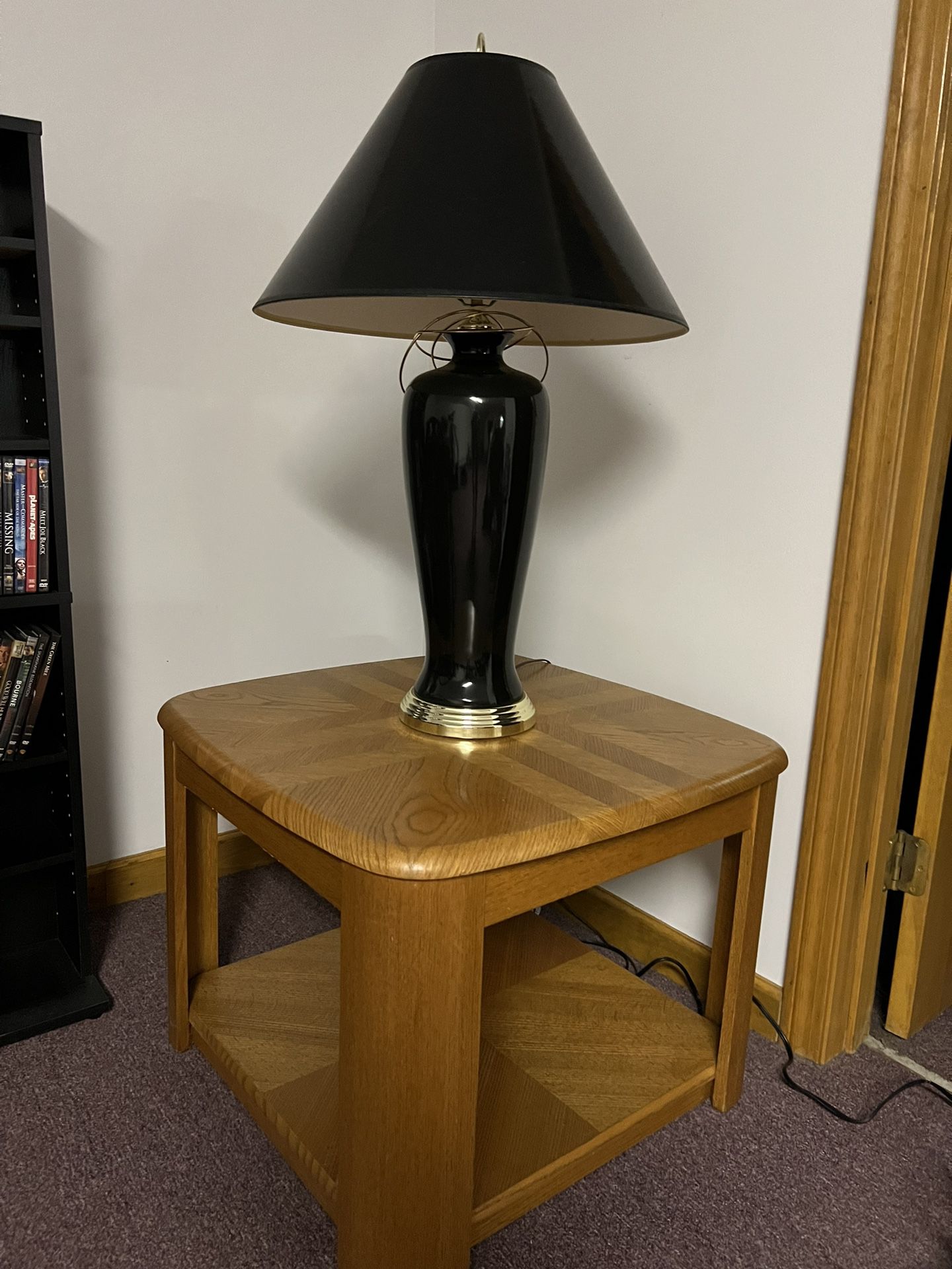 Wooden End Table And Vintage Lamp Set