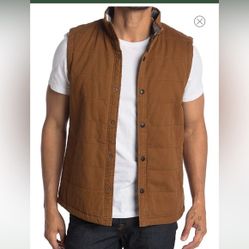 Union Mens Quilted Vintage Twill Brown Button Up Vest Plaid Print Lining Size M