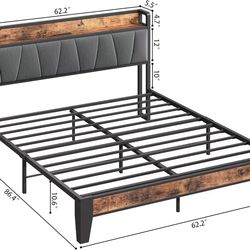 🥨Queen Size LIKIMIO Bed Frame, Storage Headboard with Charging Station, Solid and Stable, Noise Free, No Box Spring Needed, Easy Assembly