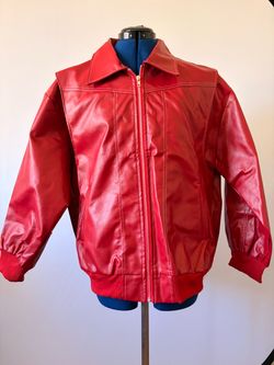 Red Leather-Look Bomber Jacket – Retro 80s Style