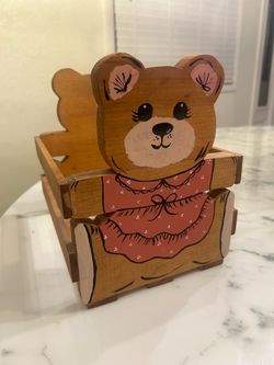 Hand-Painted Wooden Teddy Bear Crate Box