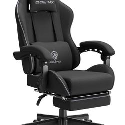  Dowinx Gaming Chair Fabric with Pocket Spring Cushion, Massage Game Chair Cloth with Headrest, Ergonomic Computer Chair with Footrest 290LBS, B