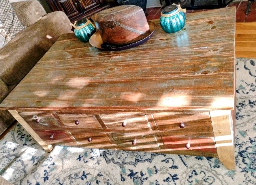 Solid Wood Rustic Boho Coffee Table